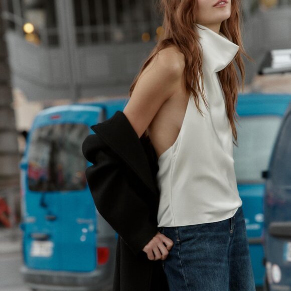 ZARA Ecru Satin Effect Halter Top – Sizes XS & M – NWT Brand New with Tags 🤍 - Picture 3 of 10